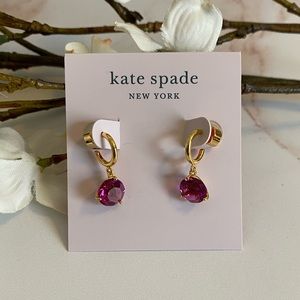 KATE SPADE NWT Pink Gold Brilliant Statement Tri-prong Huggies